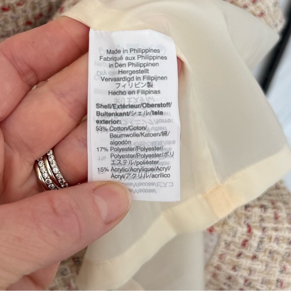 J. Crew Cream Tweed V-Neck Shift Dress with Red, Gold & Black Accents - Picture 5 of 5